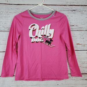 🔴 Justice LS Crew Neck TShirt Girl 10P Pink Gray Chilly Dog Skiing NWT